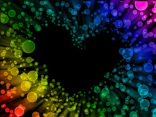 Overlay rainbow color bokeh illustration on black background