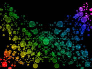 Overlay rainbow color bokeh illustration on black background