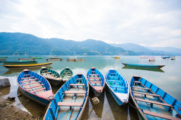 rowboat symbol of Phewa lakeshore in Pokhara city