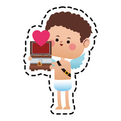 baby cupid holding a trunk with heart icon over white background. colorful design. vector illustration