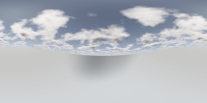360VR Video. 360 degree panoramic sky and clouds. ready for use in 3D environment mapping and 360VR. 3D rendered, time lapse, UHD.