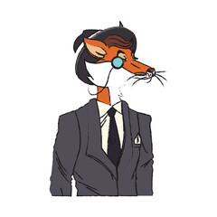 fox with hipster style over white background. colorful design. vector illustration