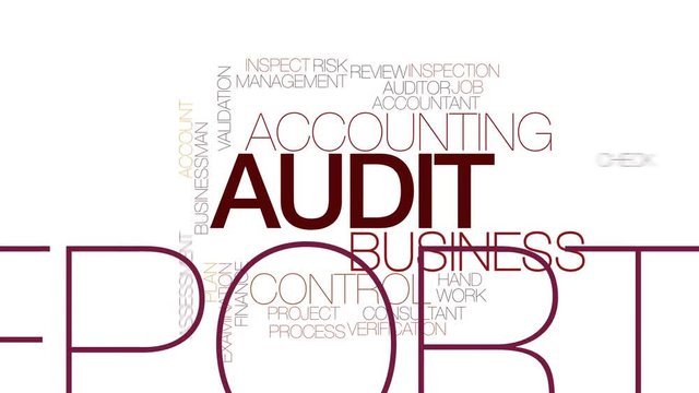 Audit animated word cloud, text design animation. Kinetic typography.