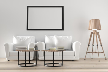 white sofa set in the room with lamp and decoration in 3D rendering