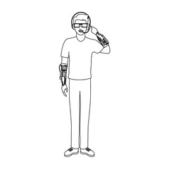 man with headphones and glasses over white background. vector illustration