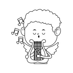 baby cupid playing a lyre over white background. vector illustration