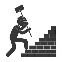 worker hammer climbing brick stairs figure pictogram vector illustration eps 10