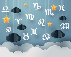 Paper art of zodiac and horoscope symbols