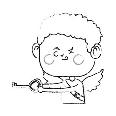 baby cupid with a key in heart shape over white background. vector illustration