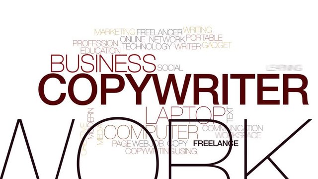 Copywriter animated word cloud, text design animation. Kinetic typography.