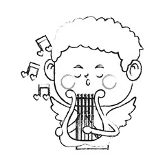 baby cupid playing a lyre over white background. vector illustration