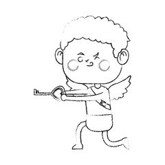 baby cupid with a key in heart shape over white background. vector illustration