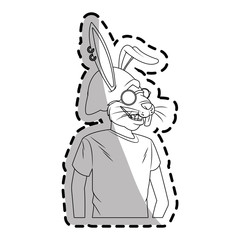 rabbit with hipster style over white background. vector illustration