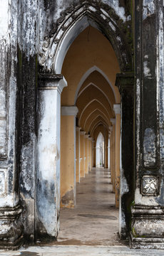 Colonnade in old french chutch. Vietnam