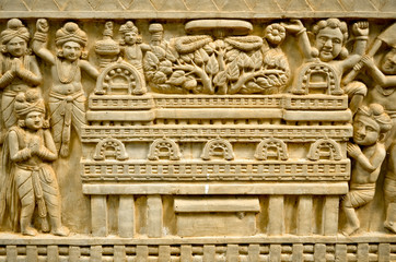 Buddhist Carving Arts wall at in ancient Temple,Chiang Mai,THAIL