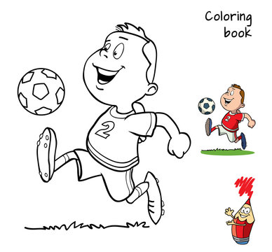 Football player. Coloring book. Cartoon vector illustration