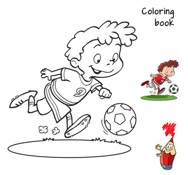 Football player. Coloring book. Cartoon vector illustration