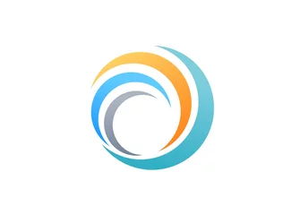 Gordijnen sphere global swirl elements logo, abstract spiral symbol, twist circle wave icon, round shape vector design template © k2 grace