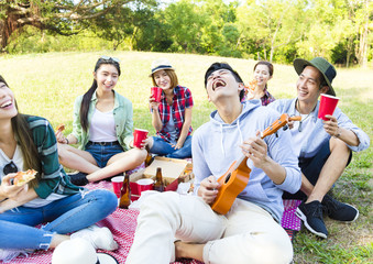 happy young  group enjoying  picnic party
