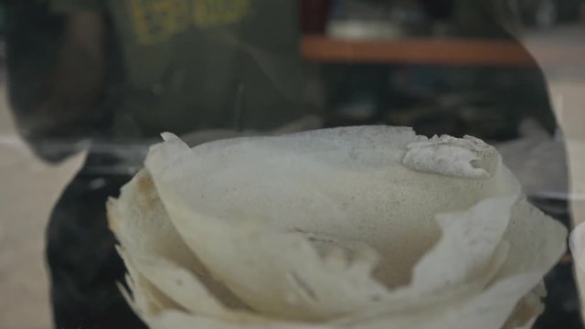 Close up cooking. Street food corner with eggs and rotti