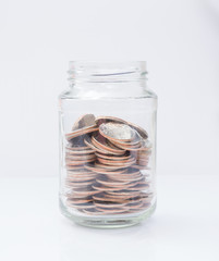 Stack of coins on white background