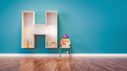 Obraz premium Room for learning The letter H has designed a bookshelf.
