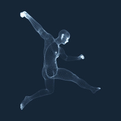 A football player from particle. Sports concept. 3D Model of Man