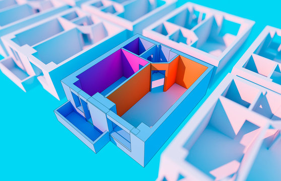 blue colourful apartment plan