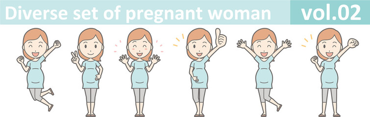 Diverse set of pregnant woman, EPS10 vol.02  (Pregnant women wearing short-sleeved clothes)