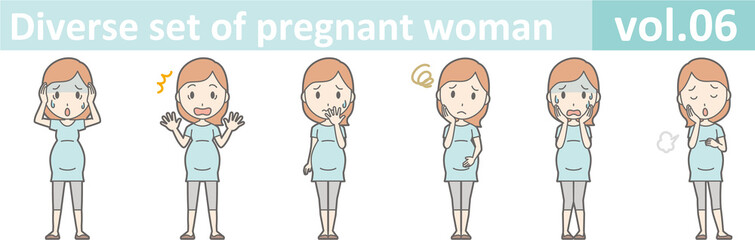Diverse set of pregnant woman, EPS10 vol.06  (Pregnant women wearing short-sleeved clothes)