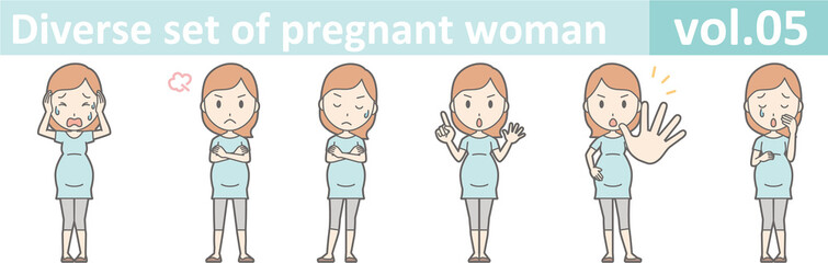Diverse set of pregnant woman, EPS10 vol.05  (Pregnant women wearing short-sleeved clothes)