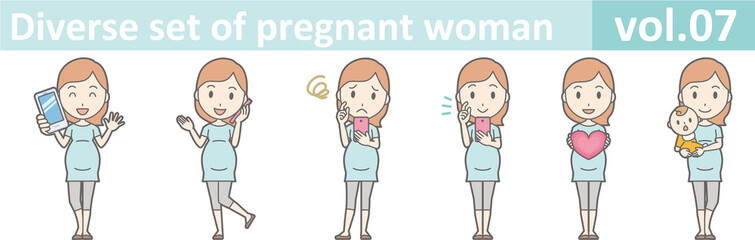 Diverse set of pregnant woman, EPS10 vol.07  (Pregnant women wearing short-sleeved clothes)