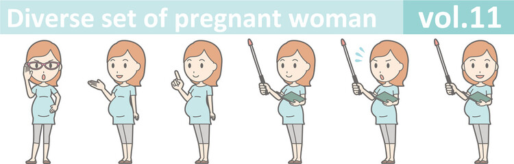Diverse set of pregnant woman, EPS10 vol.11  (Pregnant women wearing short-sleeved clothes)