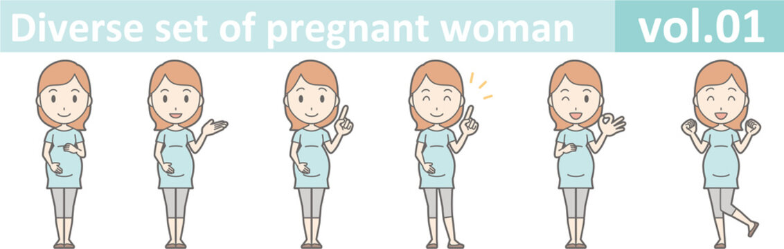 Diverse set of pregnant woman, EPS10 vol.01  (Pregnant women wearing short-sleeved clothes)