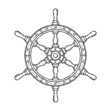  illustration of an old nautical wooden steering wheel