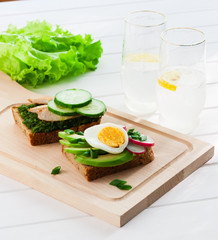 Healthy breakfast - sandwiches with chicken and vegetables