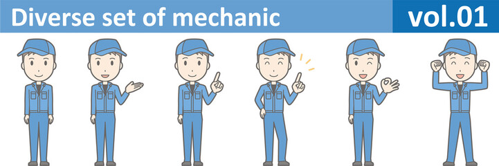 Fototapeta premium Diverse set of mechanic, EPS10 vol.01 (Young mechanic in blue uniform)