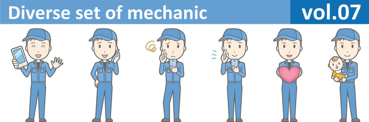 Fototapeta na wymiar Diverse set of mechanic, EPS10 vol.07 (Young mechanic in blue uniform)