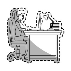 businesswoman working at the office over white background. vector illustration