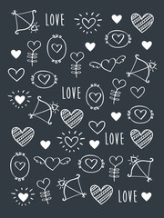 Greeting card for Valentine's Day, Mother's Day, Father's Day, birthday, wedding with hand drawn elements. Doodles, sketch. Vector illustration.