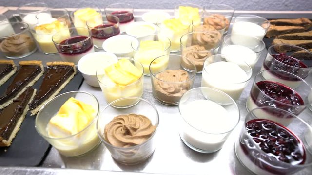 Closeup of delicatessen food set on restaurant buffet