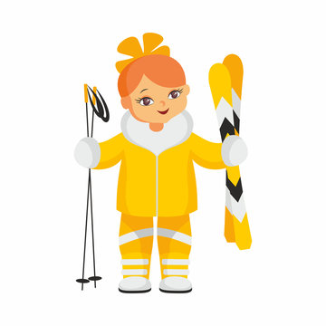 The girl in a beautiful ski suit. Vector illustration on a white background.