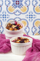 French toast casserole with cranberries, raspberries and blackbe