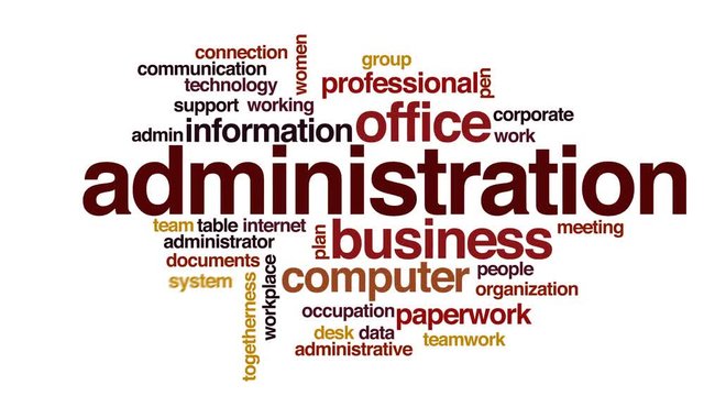 Administration animated word cloud, text design animation.