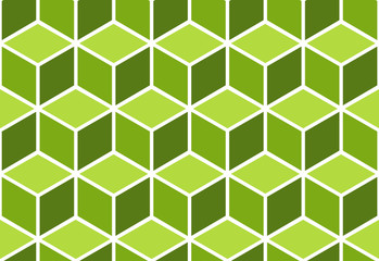Vector geometric green cubes pattern, abstract seamless background. Optical illusion.