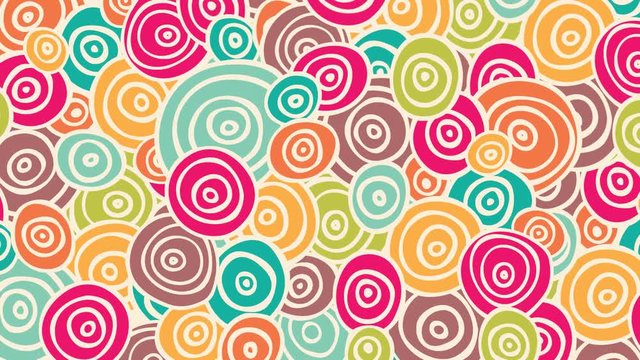 Spinning circles. Pop art retro HD pattern animation. Doodle motion design background.