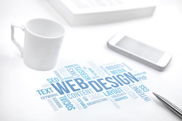 Web Design business concept word cloud print document, smartphon