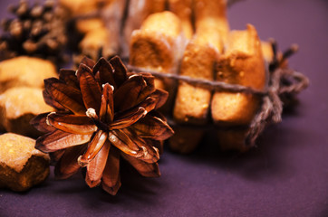 Homemade rye cookies star shaped stack tied with brown rope