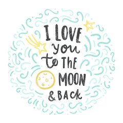 Naklejka na ściany i meble I love you to the moon and back. Vector hand drawn doodle illustration