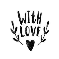 With love. Black silhouette. Vector hand drawn illustration